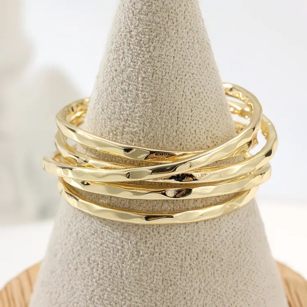 Gold Hammered Stackable Bangle Set - Women Jewelry